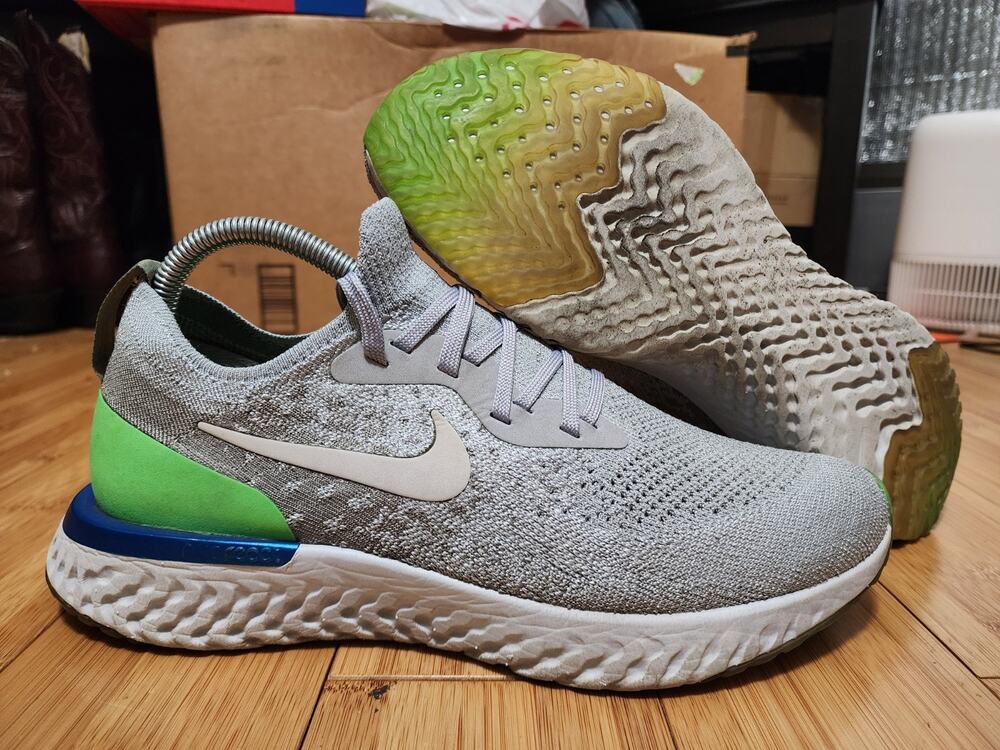 Nike Epic React Flyknit Wolf Grey Lime Blast Mens 8.5 Shoes Sneakers Running Gym